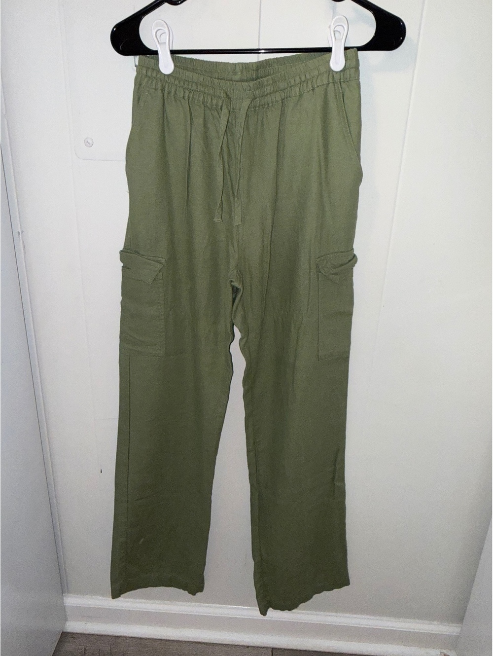 Love Tree Olive Green Linen Blend Cargo Pants Medium